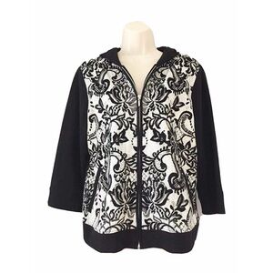 ZENERGY /CHICO’S Hoodie Flocked Faux Lace Jacket